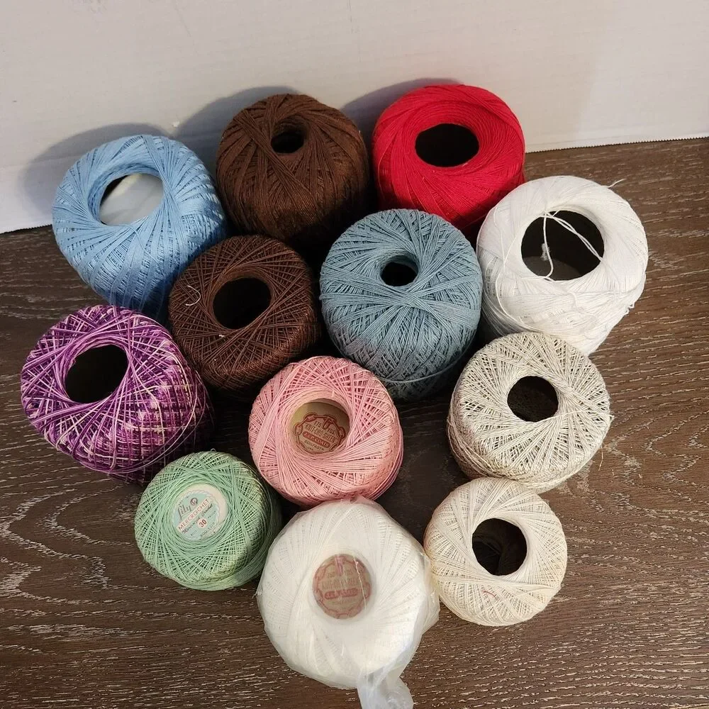 Vintage Mixed of 12 Crochet Thread Remnant Spools by Lily, JP Coats, Etc.
